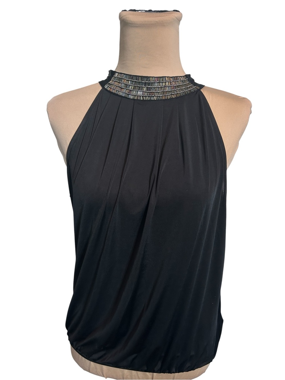 Express Open-Back Beaded Neck Halter - Size S, Black